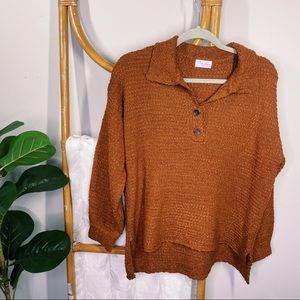 Pink Lily Burnt Orange Collard Button Up Pullover Sweater sz S